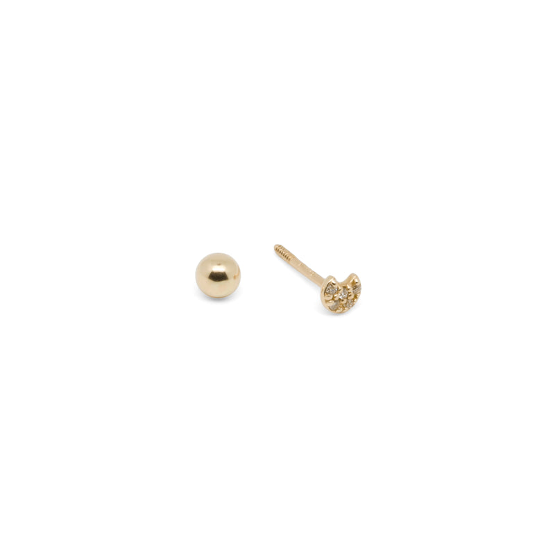 14k Diamond Moon Stud