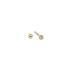 14k CZ Basket Setting Stud with Ball Threaded Post